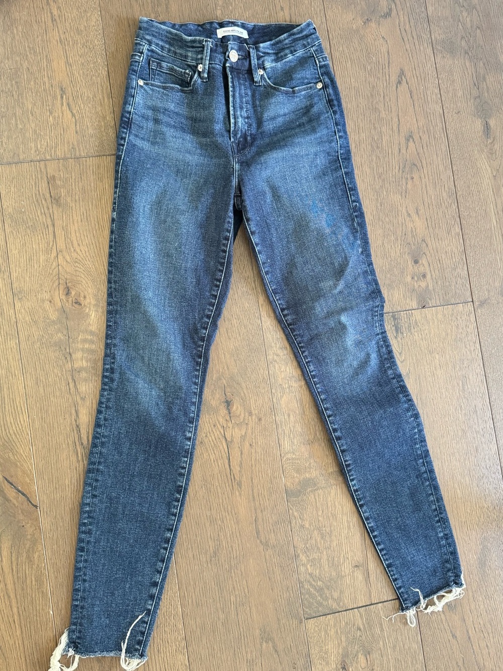 Good American Dark Blue Skinny Jeans with Raw Hem size 25